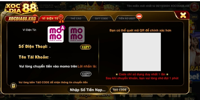 Hướng dẫn nạp tiền chi tiết
